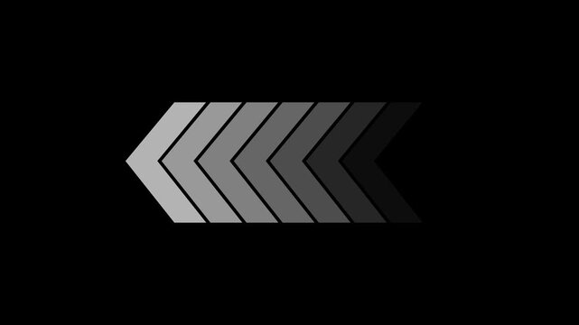 Abstract sustainable Left-directional arrow loop on black background. Right to left arrow moving animation 4k regulation.