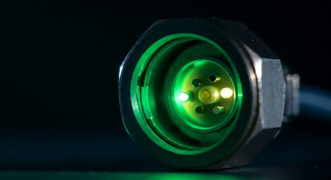 Extreme macro photography close up side profile unplugged bright green.