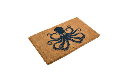 Rectangular coir doormat with black octopus pattern creative home interior decor isolated on transparent background © novator-png