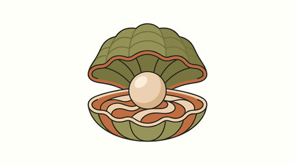 Illustrated oyster with pearl inside open shell. © Makdum