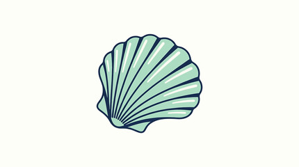 Illustrated Green Scallop Shell Isolated on White. © Egar
