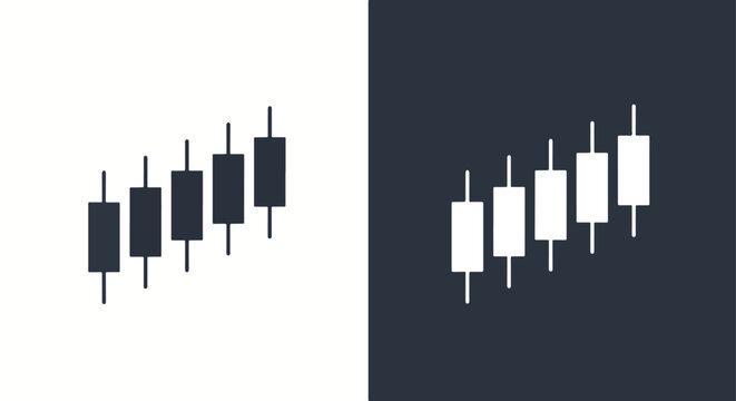 Financial candlestick chart icon set: Icon set - Minimalist, flat icon, outline, glyph, linear, clipart, sticker 