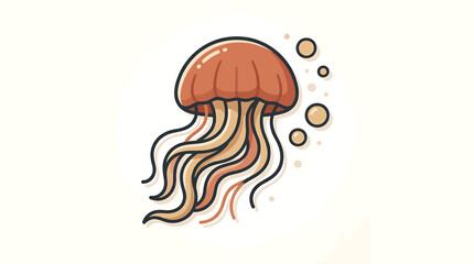 Colorful cartoon jellyfish with flowing tentacles. © Makdum