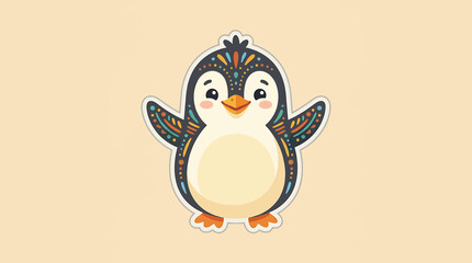 Cute cartoon penguin with open wings illustration. © Valdy