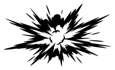 Explosion with sharp dynamic rays and smoke clouds in black and white comic book style © Camel