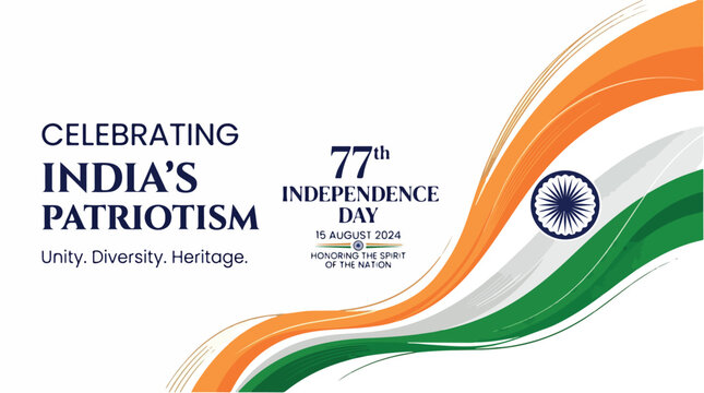 India Independence Day celebration banner, 77th national day vector with tricolor waves, patriotic Indian flag colors for 15 August event isolated PNG with Transparent Background