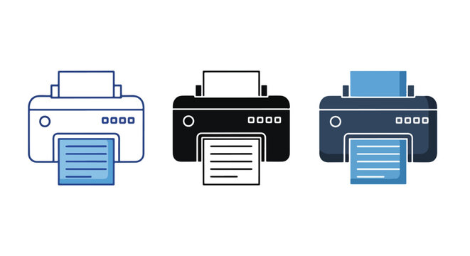 Office printer with printed document: Line and glyph solid icon and logo template - Clipart, sticker - icon set