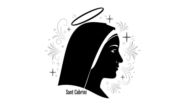 Saint Frances Xavier Cabrini profile silhouette illustration.