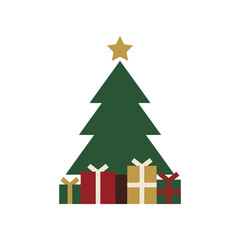 Fototapeta premium Simple graphic illustration of a festive Christmas tree and presents
