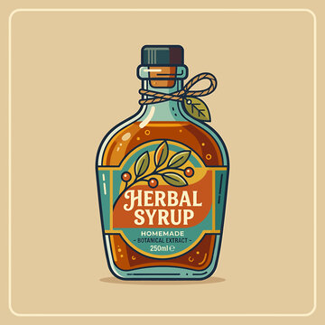 Herbal syrup in a bottle.