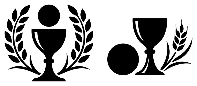 Holy communion chalice with host wheat and bread in elegant black silhouette style