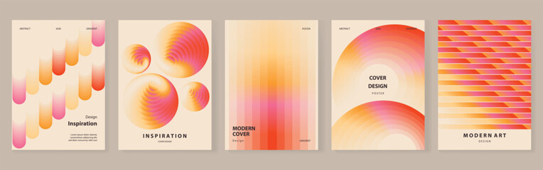 Fototapeta na wymiar Abstract pastel gradient poster templates vector set. Peach, pink and orange fluid shapes, soft spheres, blurred light and wavy patterns for modern cover, flyer, banner and wall art design.