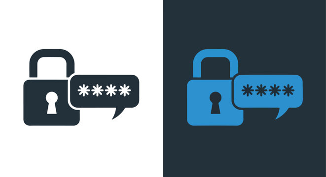 Padlock with asterisk password speech bubble: Clipart, sticker - icon set - Line and glyph solid icon and logo template 