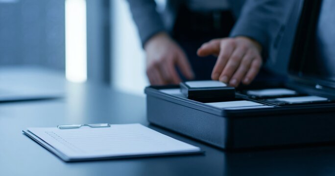 Businessman using stamp on documents