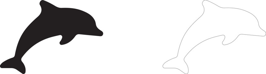 Jumping ocean dolphin vector icon filled and outline, friendly mammal of southern seas symbol. © PicMag