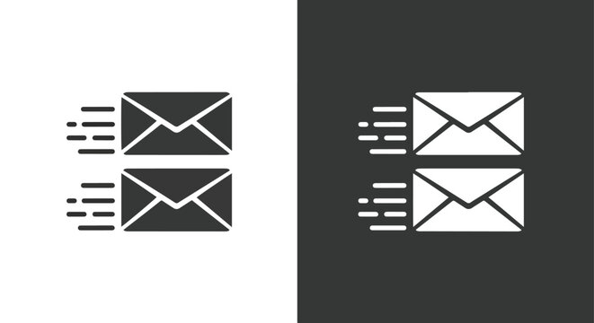 Email envelopes sending in motion icon: Clipart, sticker - icon set - Line and glyph solid icon and logo template 