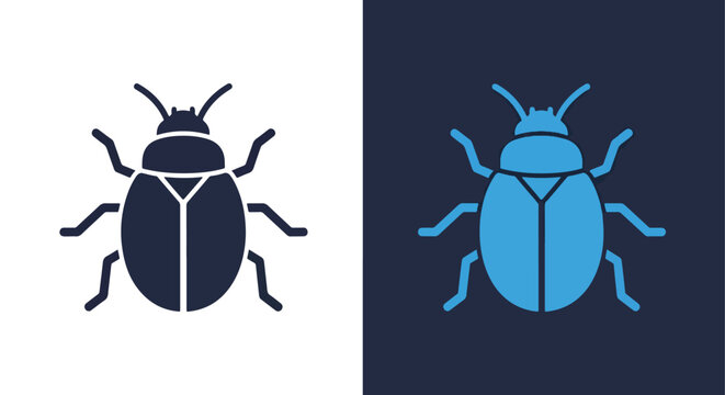 Bug software error warning vector icon: Glyph and solid icon set - Icon vector - logo icons. Blue, Black and white icons