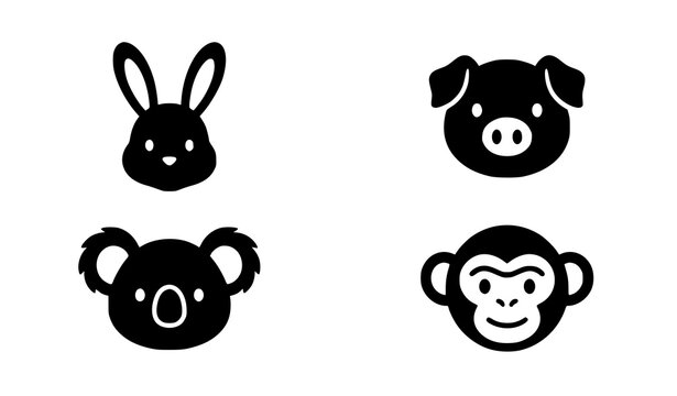 Cute Animal Head Silhouette Vector Pack