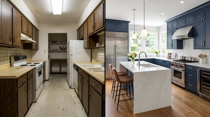 Obraz premium Kitchen Remodel Before and After: Dated to Modern Luxury
