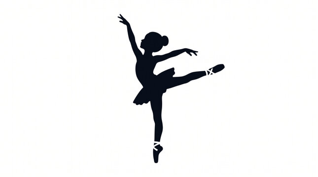 Black silhouette of a young graceful ballerina girl dancing in a tutu