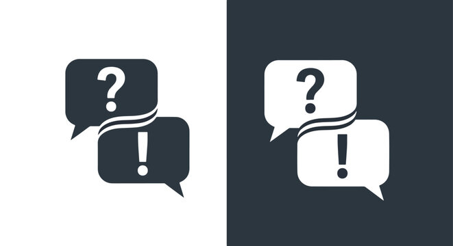 Question and exclamation speech bubbles: Clipart, sticker - icon set - Line and glyph solid icon and logo template 