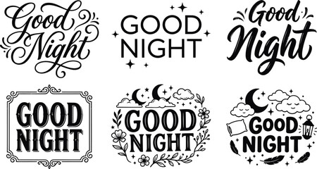 Set of good night lettering and typography designs for bedtime and sleep cards Vector, illustration © PICTURE LAB