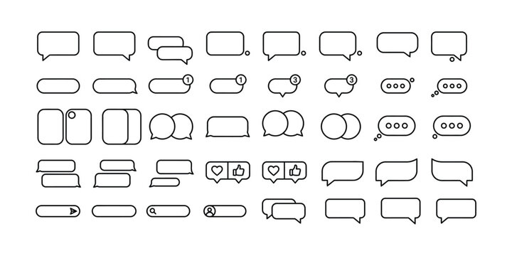 Collection of minimalist chat bubbles and communication icons for digital interfaces and messaging apps