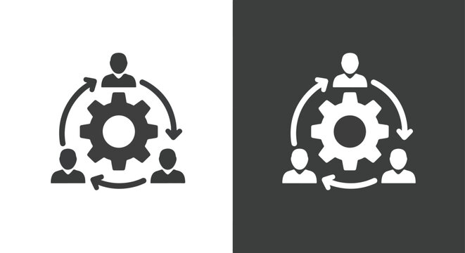 Team collaboration workflow gear icon: Glyph and solid icon set - Icon vector - Editable line icons. Vector illustration