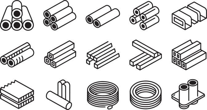 Metal Materials in Various Shapes and Forms Featuring Cylindrical, Rectangular, Square with Coiled and Stacked Elements