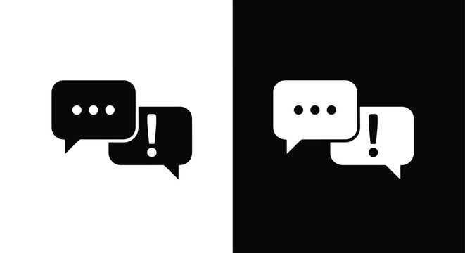Chat bubble message warning vector icon: Glyph and solid icon set - Icon vector - logo icons. Blue, Black and white icons