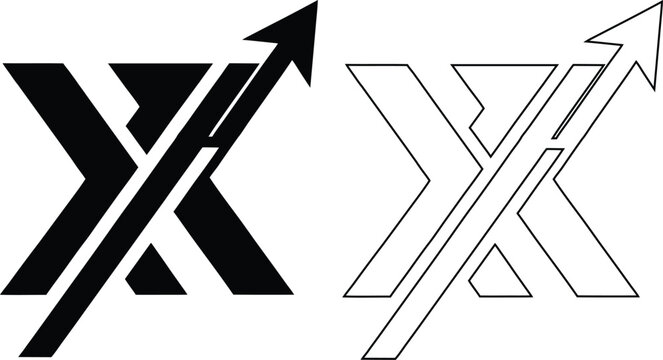 Letter x with diagonal arrow pointing upward in solid black and outline styles on white background
