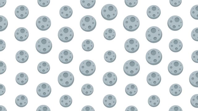 Whimsical gray moon pattern with varying sizes on a white background, perfect for cosmic designs and educational themes