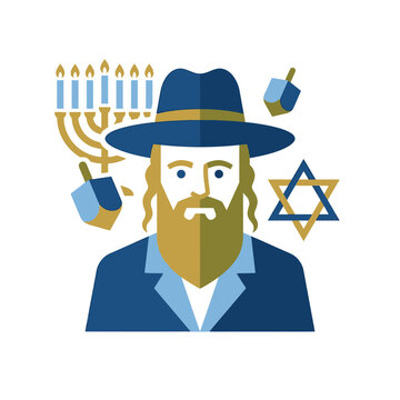 Flat vector illustration of a Jewish man celebrating Hanukkah holiday