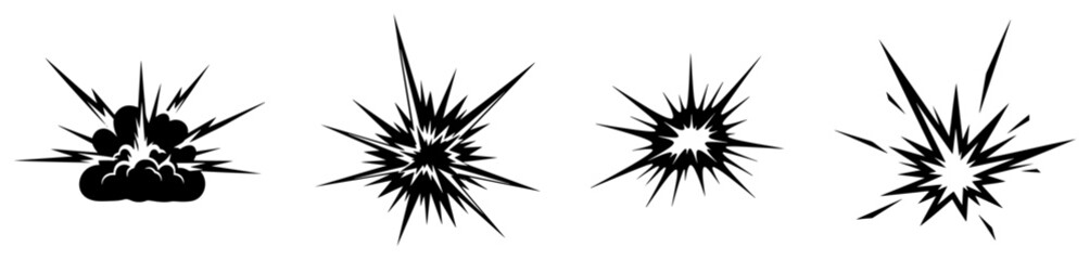 Explosion starburst comic icons set isolated on white background flat vector style © Camel