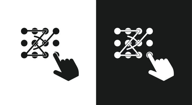 Mobile pattern lock security icon set: Clipart, sticker - icon set - Line and glyph solid icon and logo template 