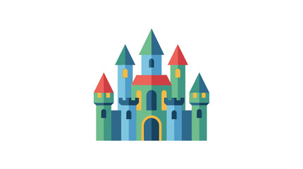 Vibrant fairytale castle icon with colorful turrets and main entrance © kha