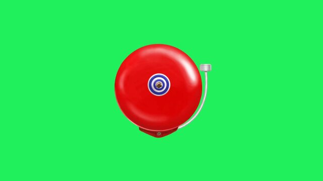 Realistic red safety bell against a green background.
