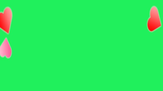 Animation red heart falling on green background.