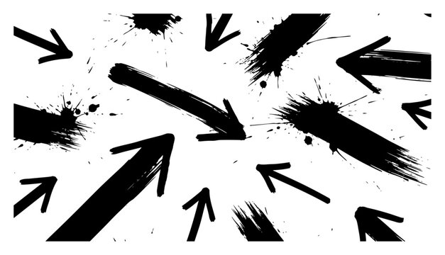 Arrows with grunge ink splatters and distressed spray paint textures in urban graphic style