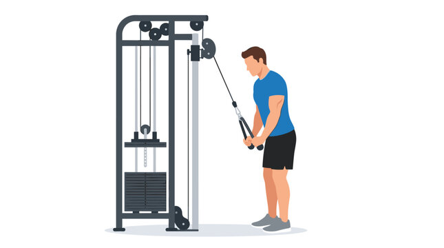 Man Performing Tricep Pushdowns Exercise Vector Illustration