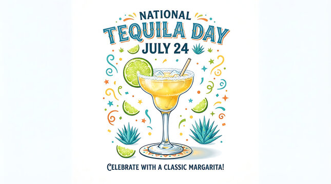 A vibrant illustration celebrating National Tequila Day on July 24th. 