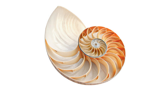 Beautiful natural cut section of chambered nautilus sea shell isolated on transparent background