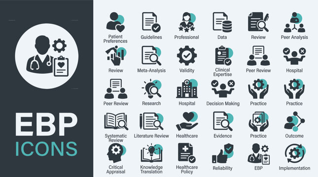 Set of EBP business and professional icons for corporate management and human resources tasks