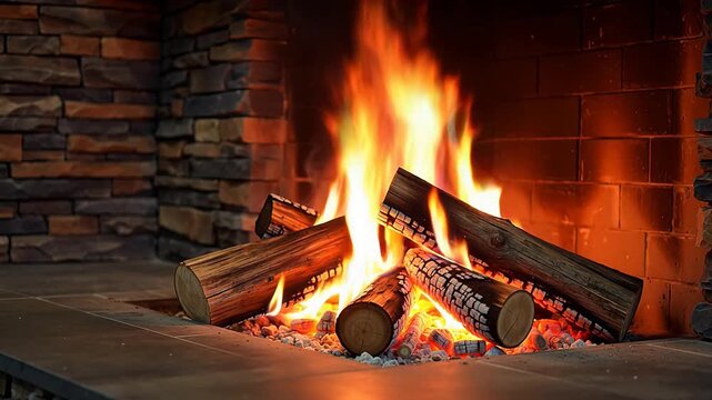 Wood burning in a fireplace