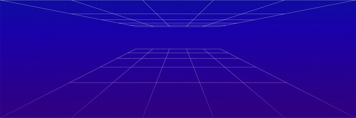 3d cube and square shapes drift through a vast grid background. Wireframe lines carve a room in space as perspective bends one box into the shadow of another box. © Анжелика Полтавец