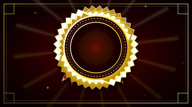 Elegant golden award badge animation, a luxurious blank certificate seal or premium quality guarantee emblem, perfect for business presentations and celebratory events.