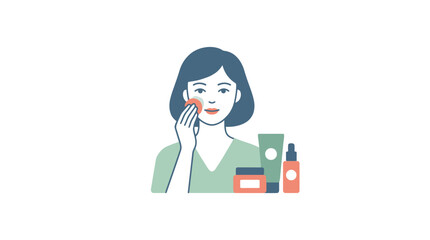 Young woman gently applies cosmetic product to her face with a pad © livi
