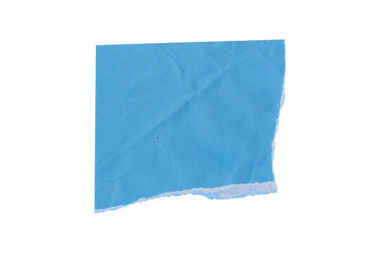Blue folded paper or card on flat surface isolated on white background