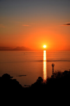 The natural beauty of sunset from Sylvia Hill, Labuan Bajo, East Nusa Tenggara, Indonesia, beautiful view, sunset from the edge of the sea