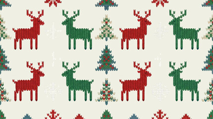 Festive knitted reindeer and Christmas tree seamless holiday pattern © martinah